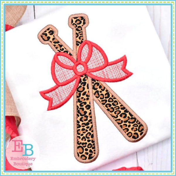 Baseball Bats Bow Satin Applique, Applique