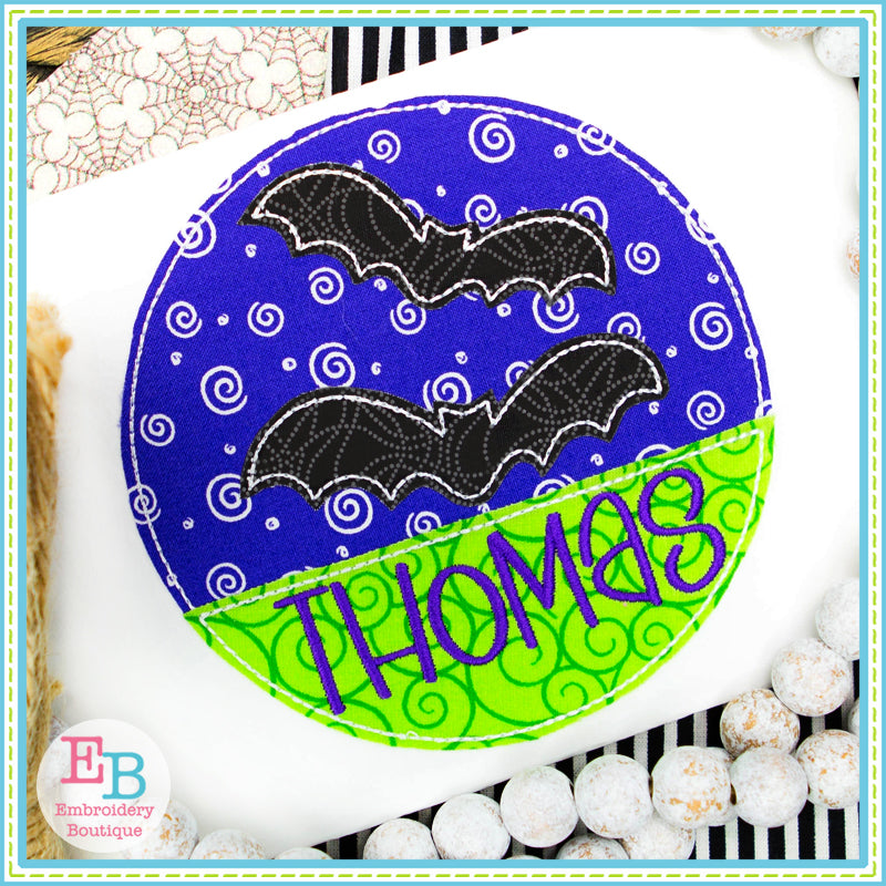 Bat Circle Split Bean Stitch Applique, Applique