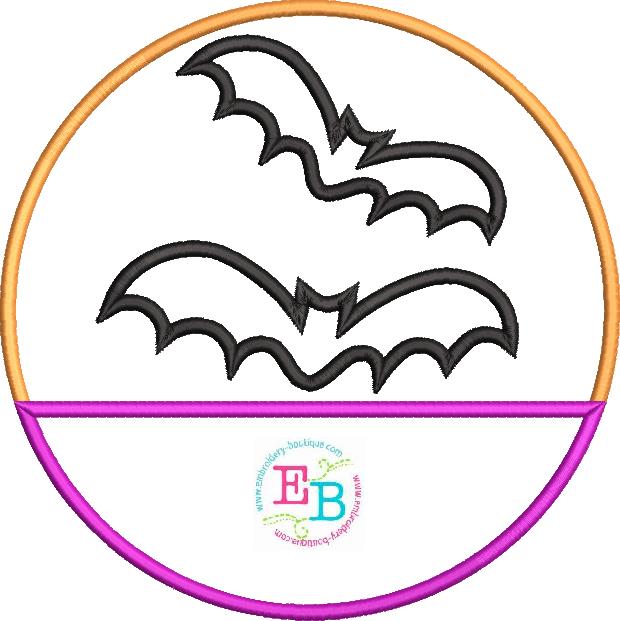 Bat Circle Split Satin Stitch Applique, Applique