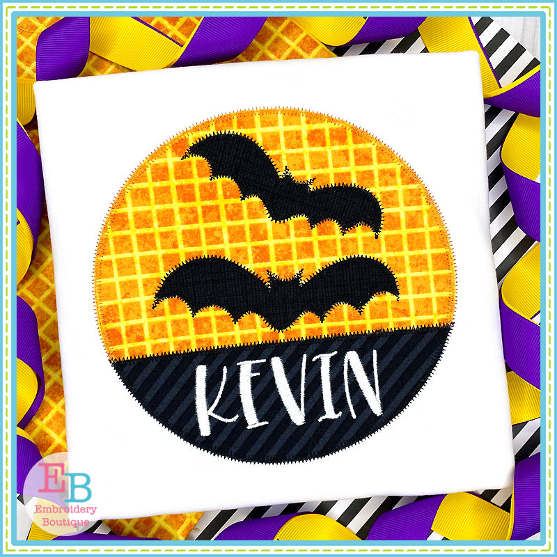 Bat Circle Split Zigzag Stitch Applique, Applique