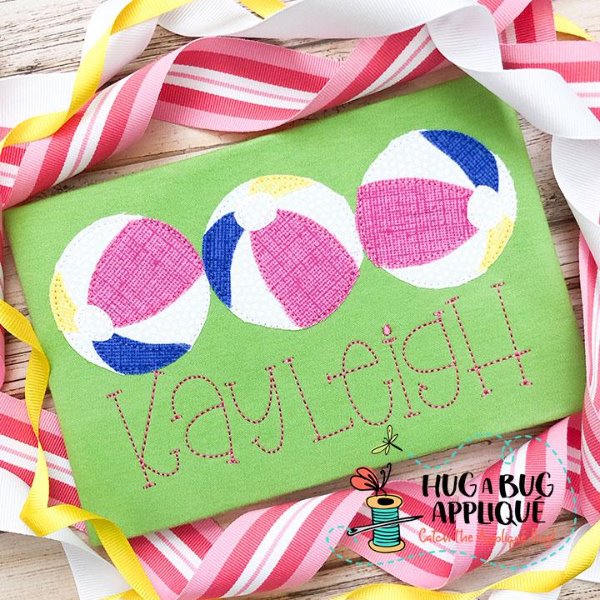 Beach Ball Trio Bean Stitch Applique Design, Applique