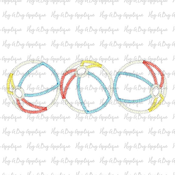 Beach Ball Trio Zig Zag Stitch Applique Design, Applique