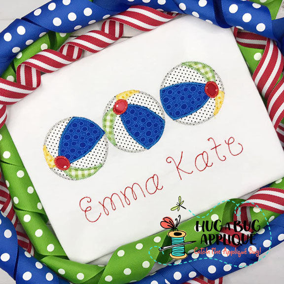 Beach Ball Trio Zig Zag Stitch Applique Design, Applique