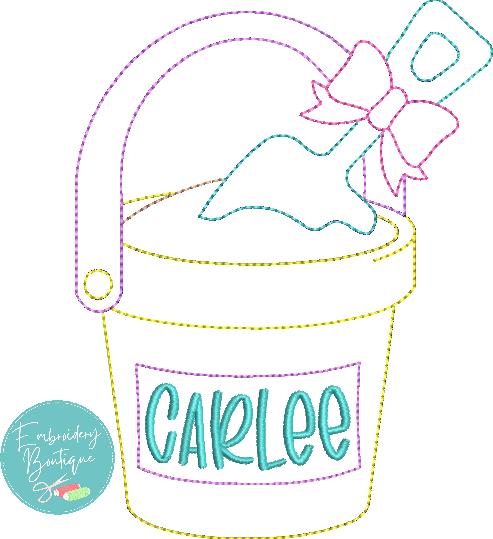 Beach Bucket Bow Bean Stitch Applique, Applique, Embroidery Boutique