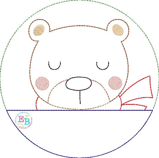 Bear Circle Bean Stitch Applique, Applique