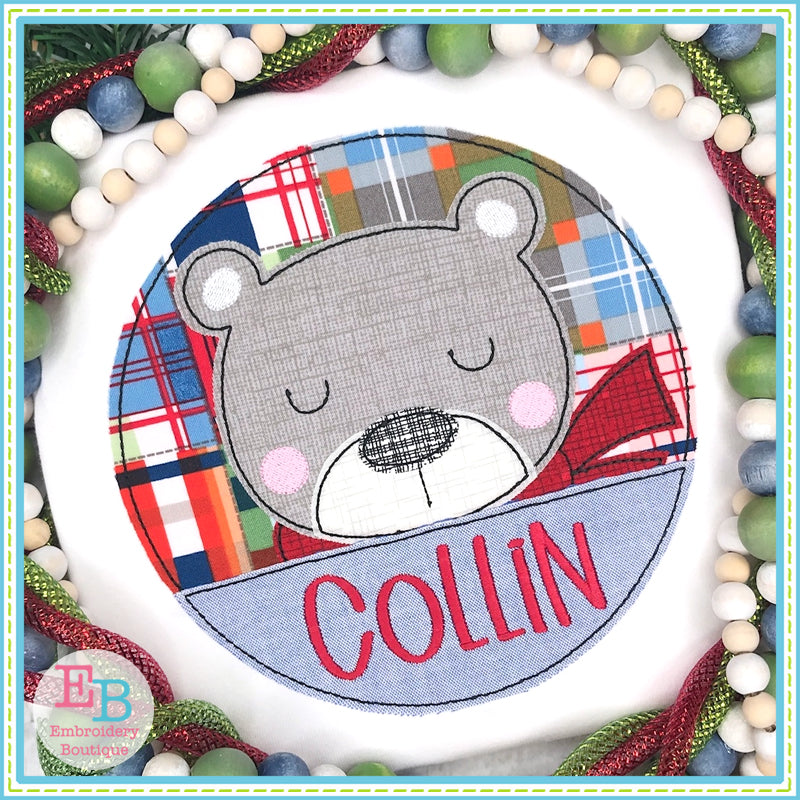 Bear Circle Bean Stitch Applique, Applique