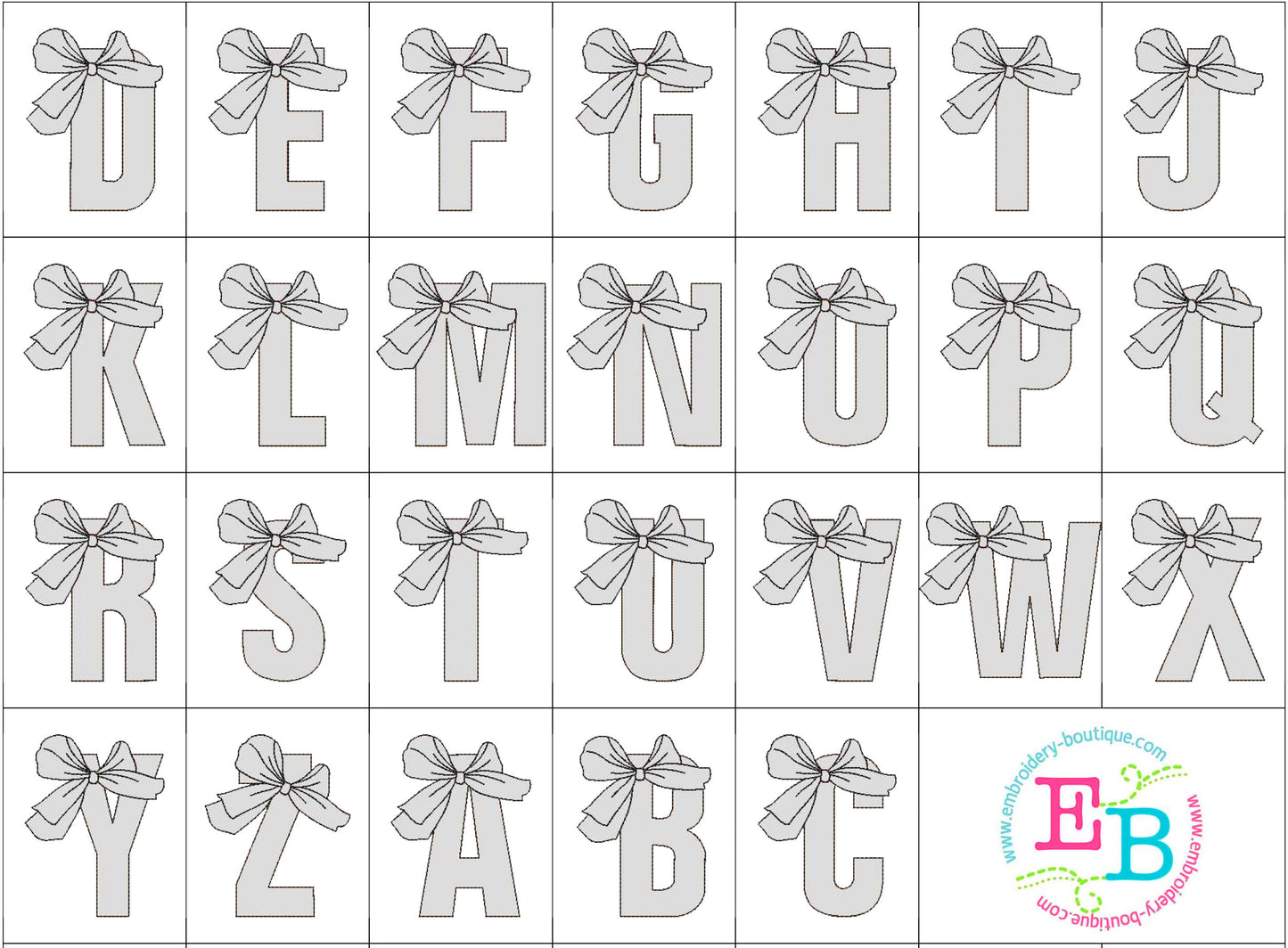 Big Bow Applique Font, Applique Alphabet