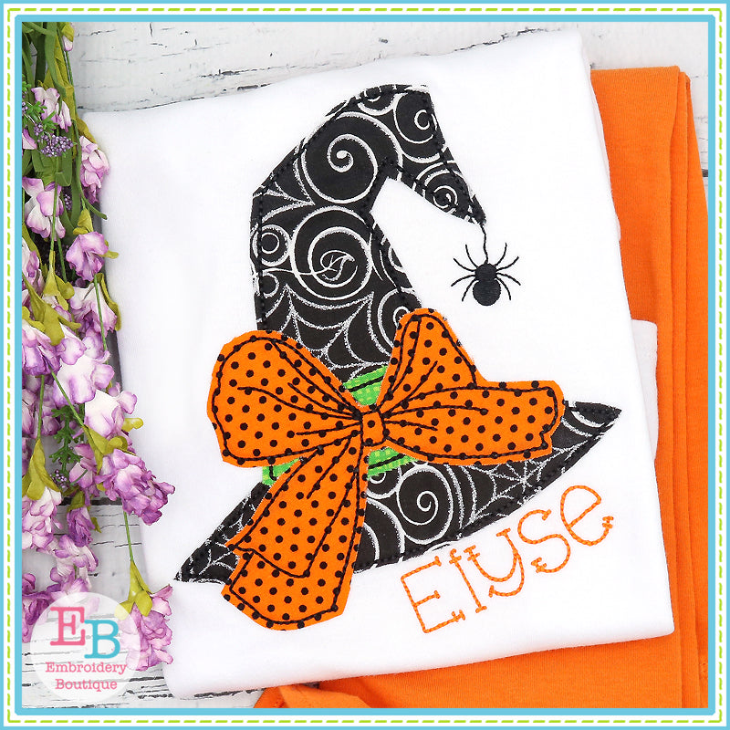 Witch Hat Big Bow Bean Stitch Applique, Applique