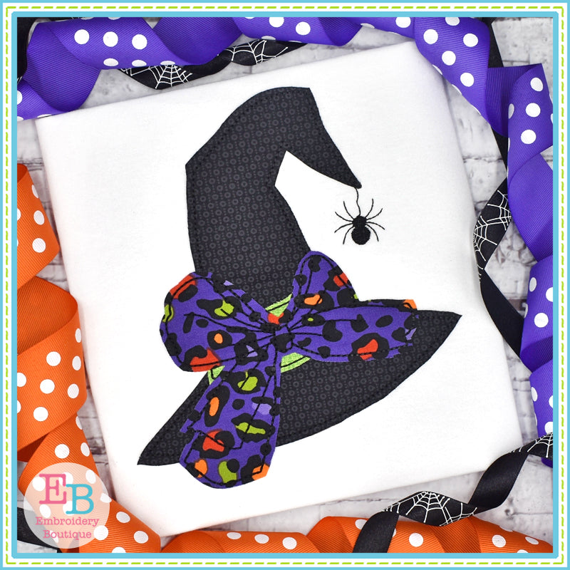 Witch Hat Big Bow Bean Stitch Applique, Applique
