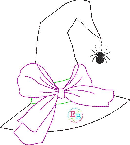 Witch Hat Big Bow Bean Stitch Applique, Applique
