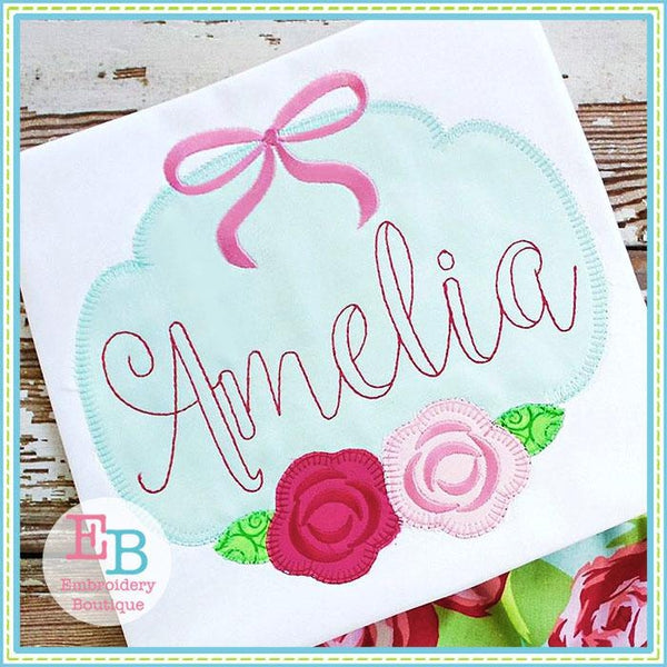 Rose Bow Blanket Stitch Applique Frame, Applique