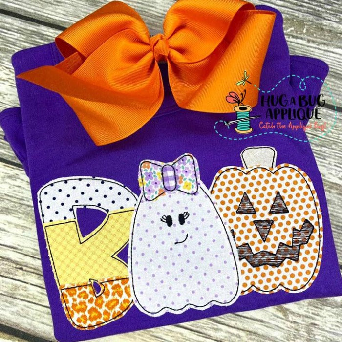 Boo Ghost Bow Jack Bean Stitch Applique Design, Applique