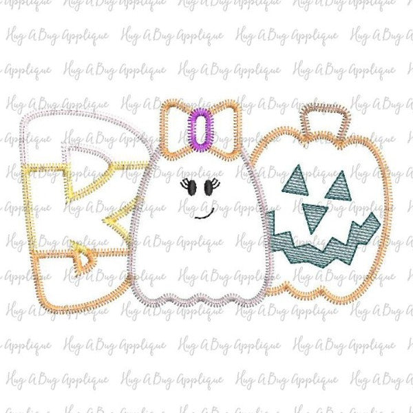 Boo Ghost Bow Jack Zig Zag Stitch Applique Design, Applique