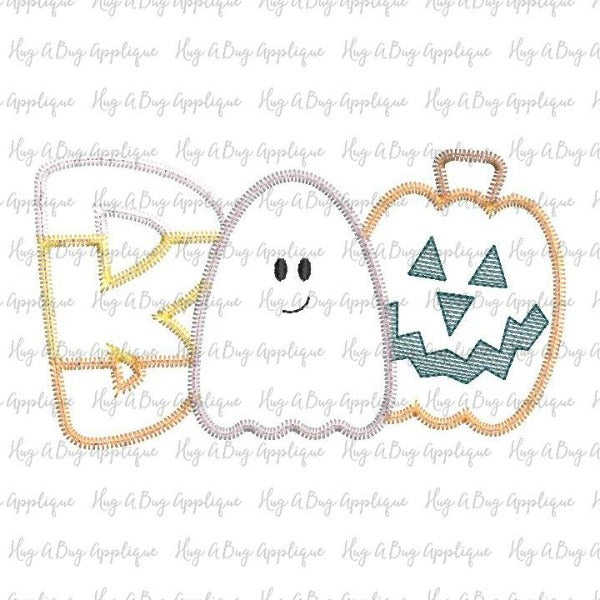 Boo Ghost Jack Zig Zag Stitch Applique Design, Applique