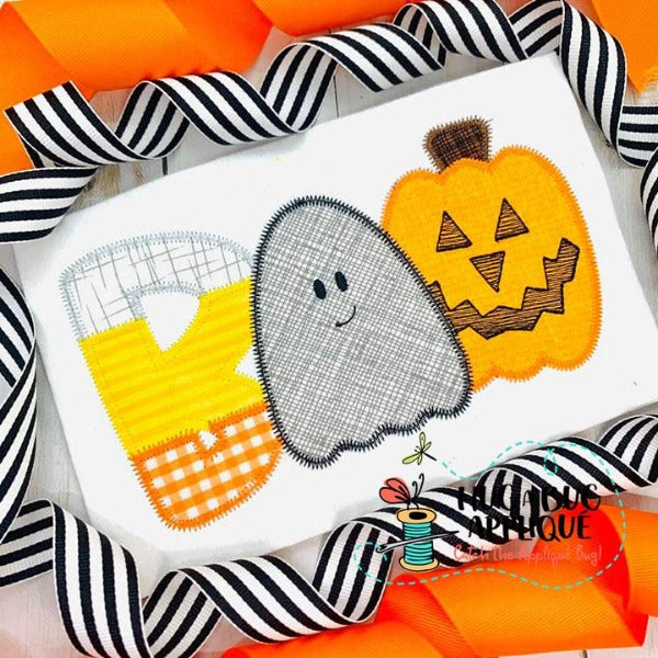Boo Ghost Jack Zig Zag Stitch Applique Design, Applique