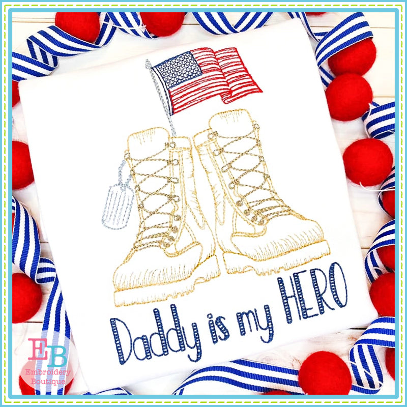 Boots Dog Tags Flag Sketch Embroidery Design, Embroidery