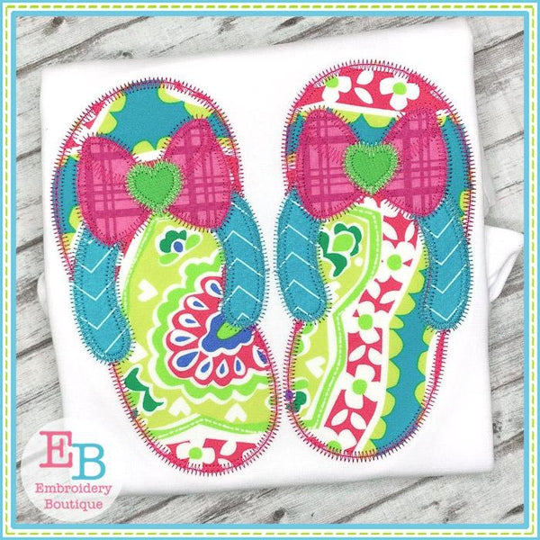Bow Flip Flops Zigzag Applique, Applique