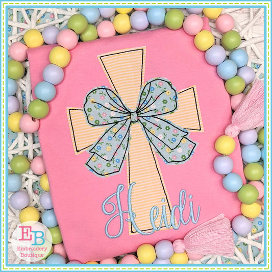 Big Bow Cross Bean Stitch Applique, Applique
