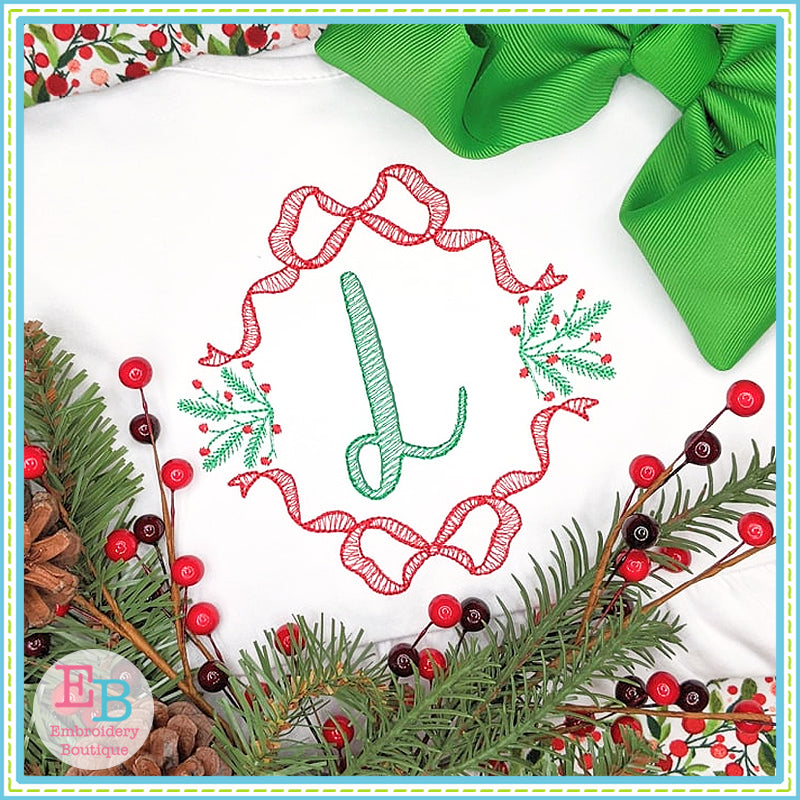 Bow Wreath Embroidery Design, Embroidery