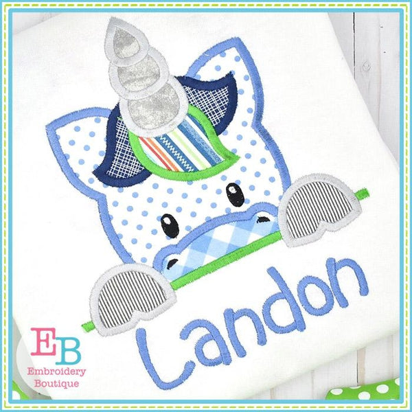 Unicorn Boy Peeker Applique, Applique