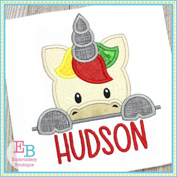 Unicorn Boy Peeker Applique, Applique