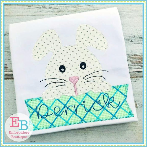 Boy Bunny Banner Applique, Applique