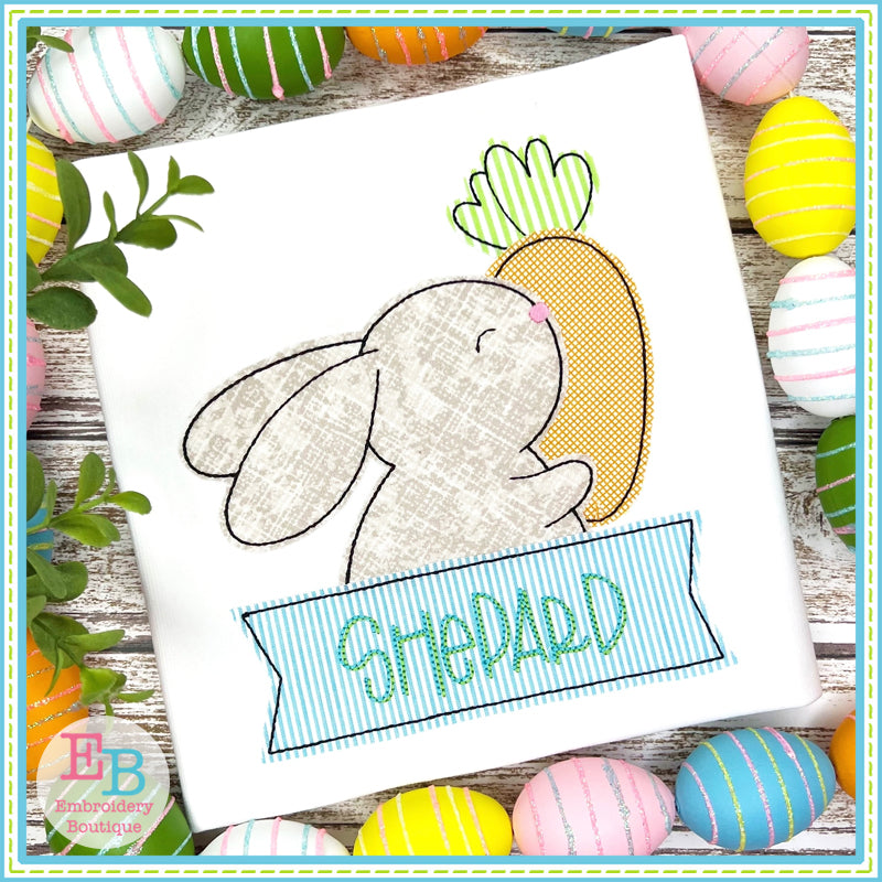 Boy Bunny Banner Bean Stitch Applique, Applique