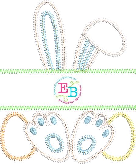 Boy Bunny Ears Banner Zigzag Applique, Applique