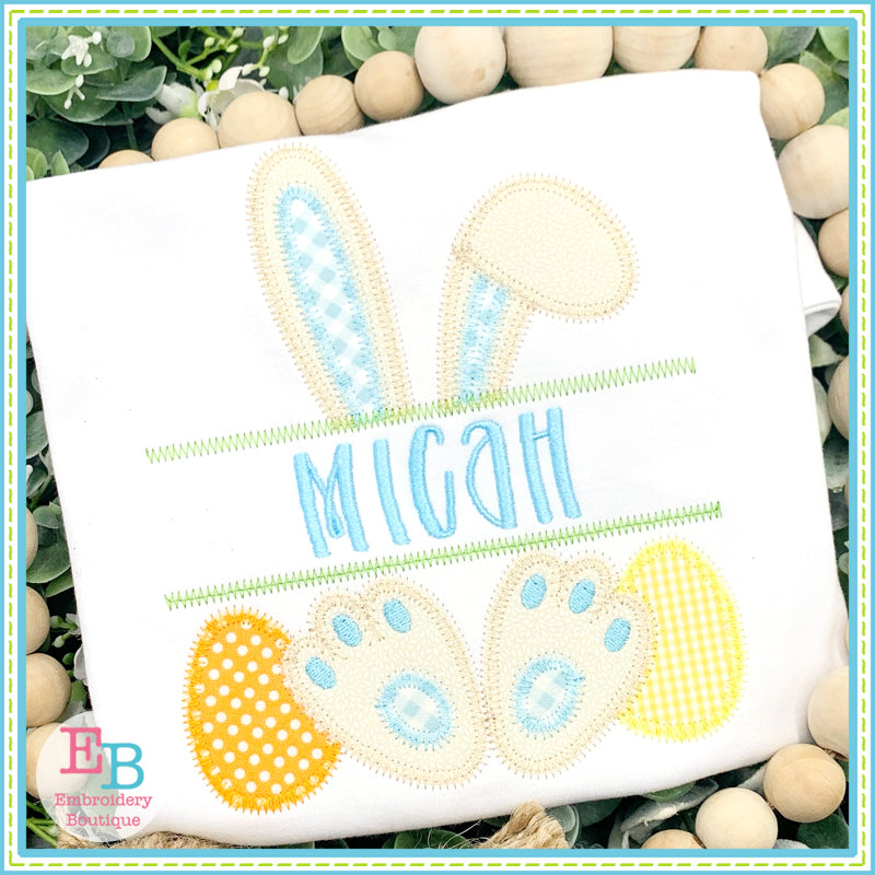 Boy Bunny Ears Banner Zigzag Applique, Applique