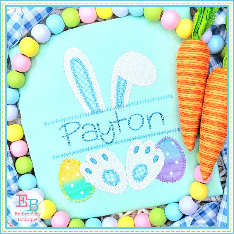 Boy Bunny Ears Banner Zigzag Applique, Applique