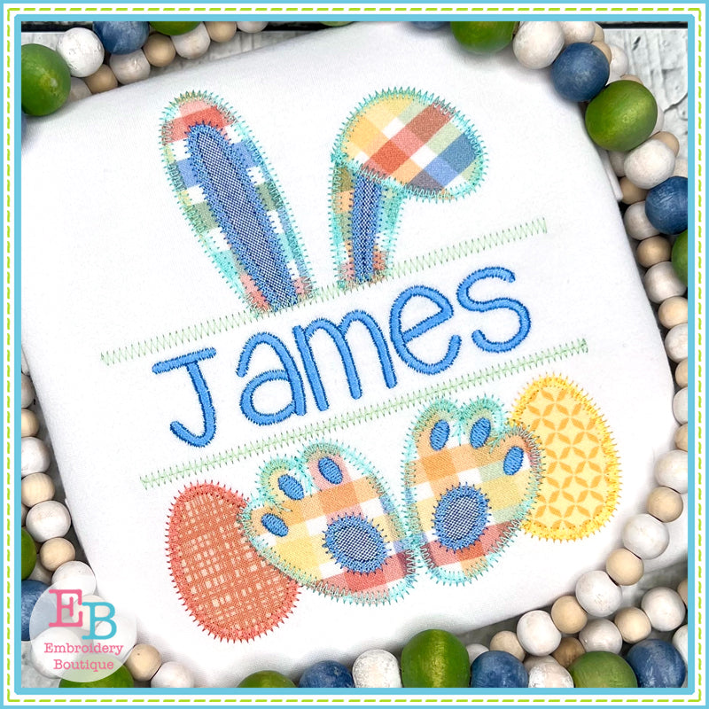 Boy Bunny Ears Banner Zigzag Applique, Applique