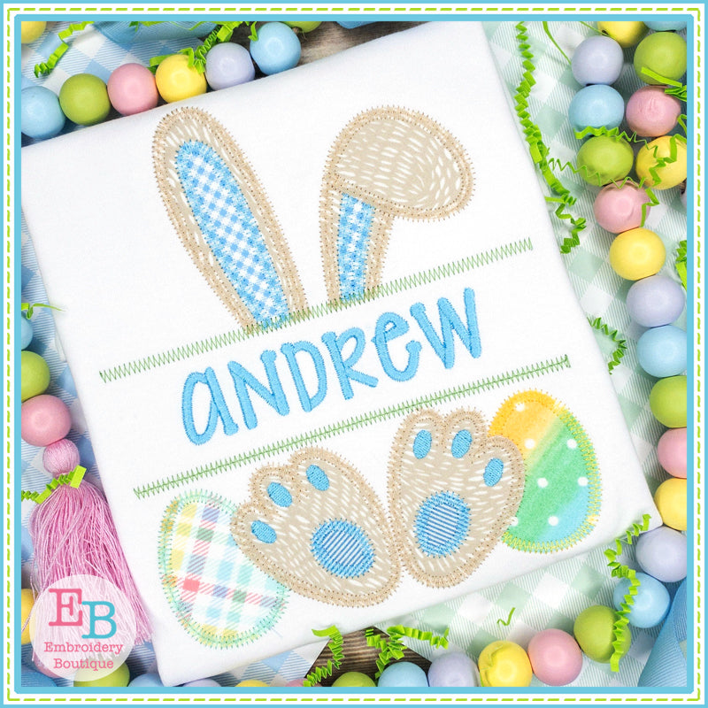 Boy Bunny Ears Banner Zigzag Applique, Applique