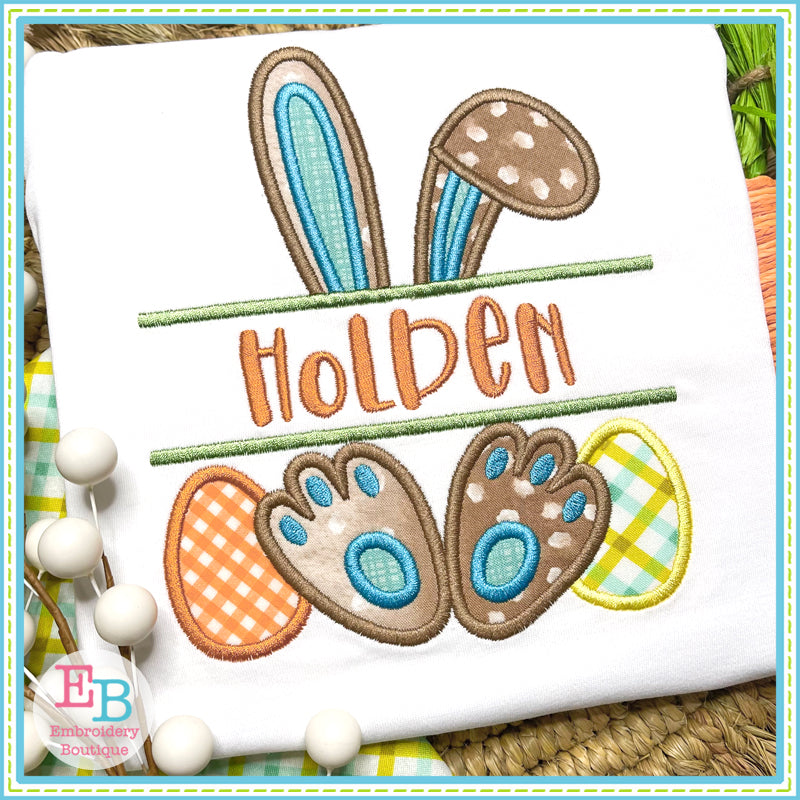 Boy Bunny Ears Banner Satin Applique, Applique