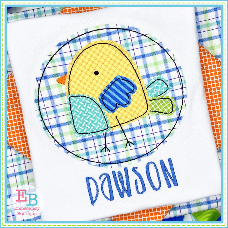 Boy Chick Circle Bean Stitch Applique, Applique