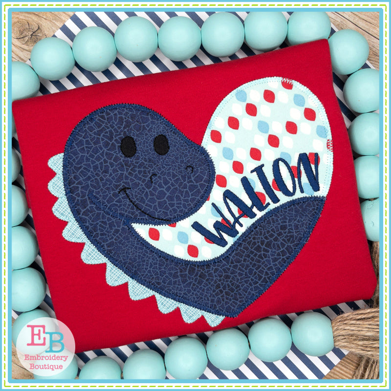 Boy Dino Heart Zigzag Stitch Applique, Applique