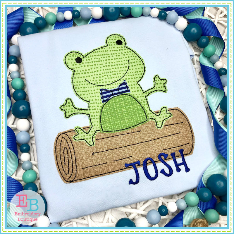 Boy Frog on Log Bean Stitch Applique, Applique
