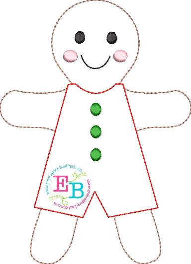 Gingerbread Boy Bean Stitch Applique, Applique