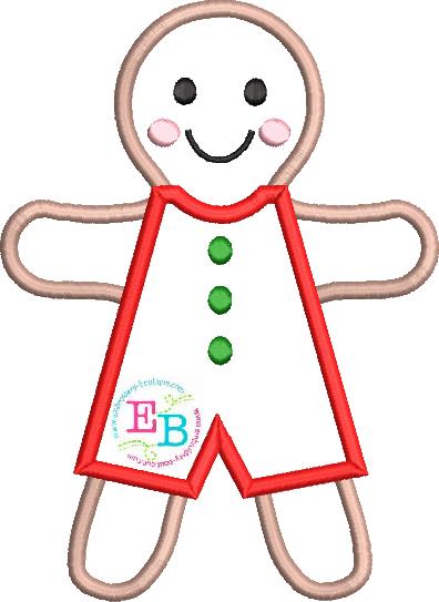 Gingerbread Boy Satin Stitch Applique, Applique