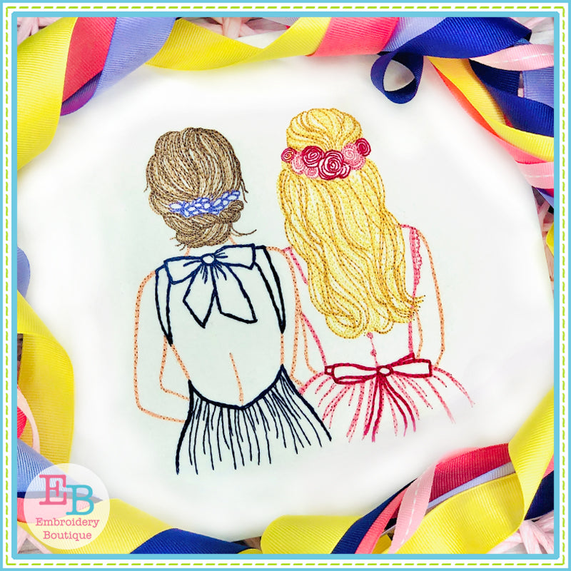 Bride and Bridesmaid Watercolor Embroidery Design, Embroidery