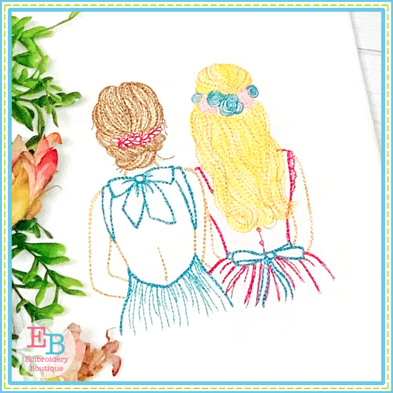 Bride and Bridesmaid Watercolor Embroidery Design, Embroidery