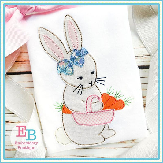 Girl Bunny Carrot Basket Applique, Applique