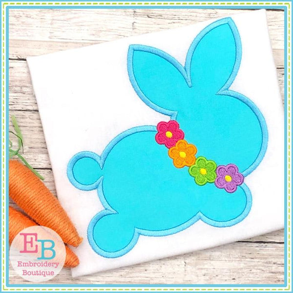 Bunny Silhouette with Flower Necklace Satin Applique, Applique