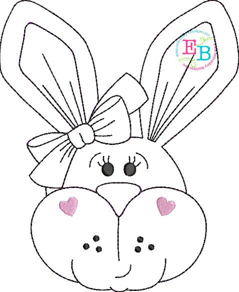 Bunny Face Bow Bean Stitch Applique, Applique