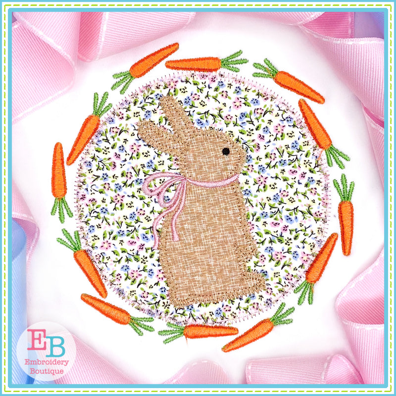 Bunny Bow Carrot Circle Applique, Applique