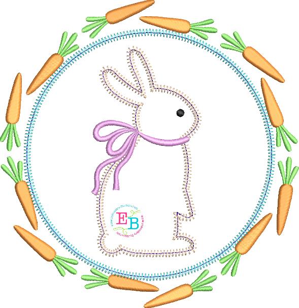 Bunny Bow Carrot Circle Applique, Applique