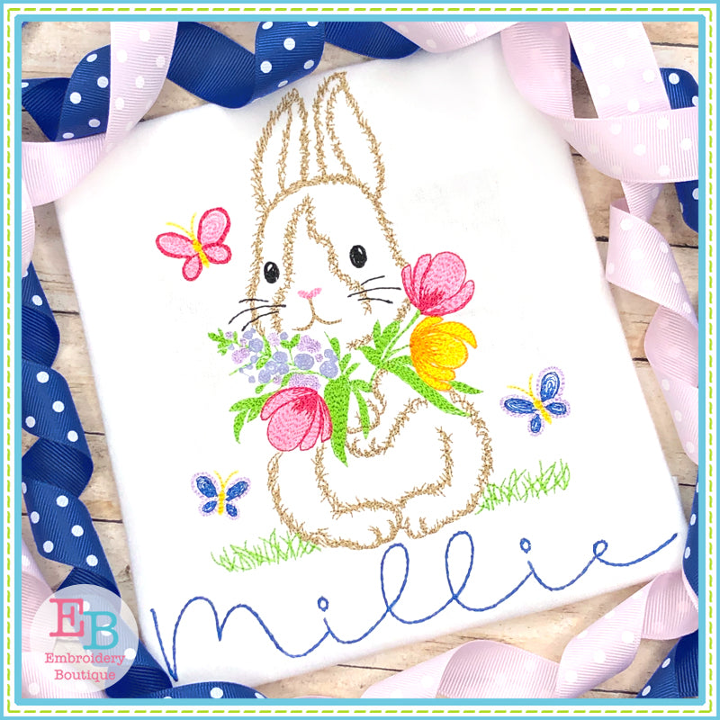 Bunny Butterflies Watercolor Embroidery Design, Embroidery