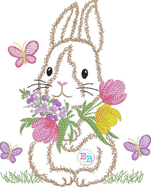 Bunny Butterflies Watercolor Embroidery Design, Embroidery