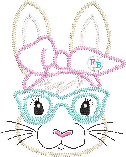 Bunny Glasses Bandana Zigzag Applique, Applique