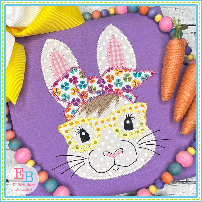Bunny Glasses Bandana Zigzag Applique, Applique