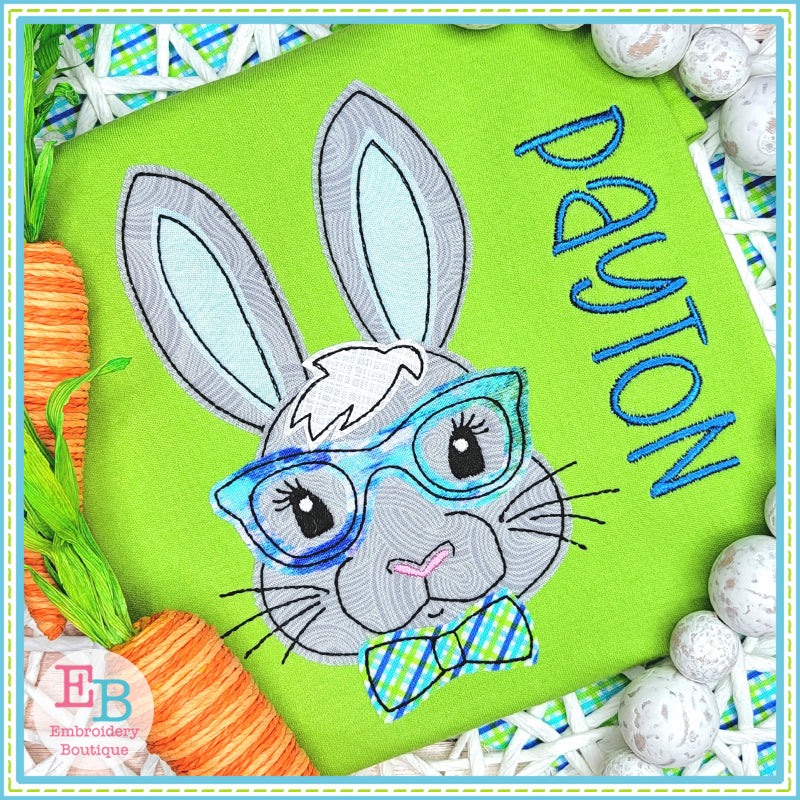 Bunny Glasses Bow Tie Bean Stitch Applique, Applique